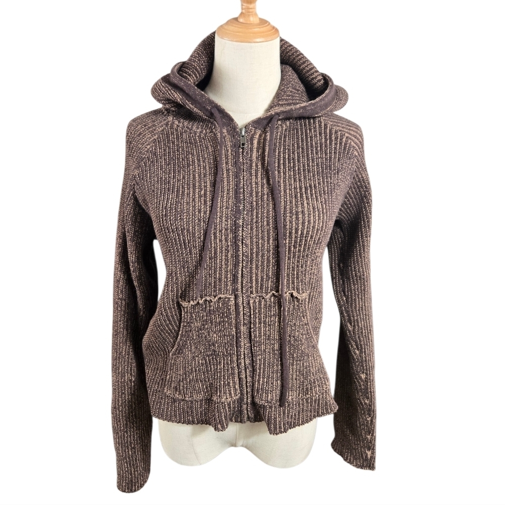 Empyre Brown Women's Knit Hooded Zip Up Cardigan Sweater